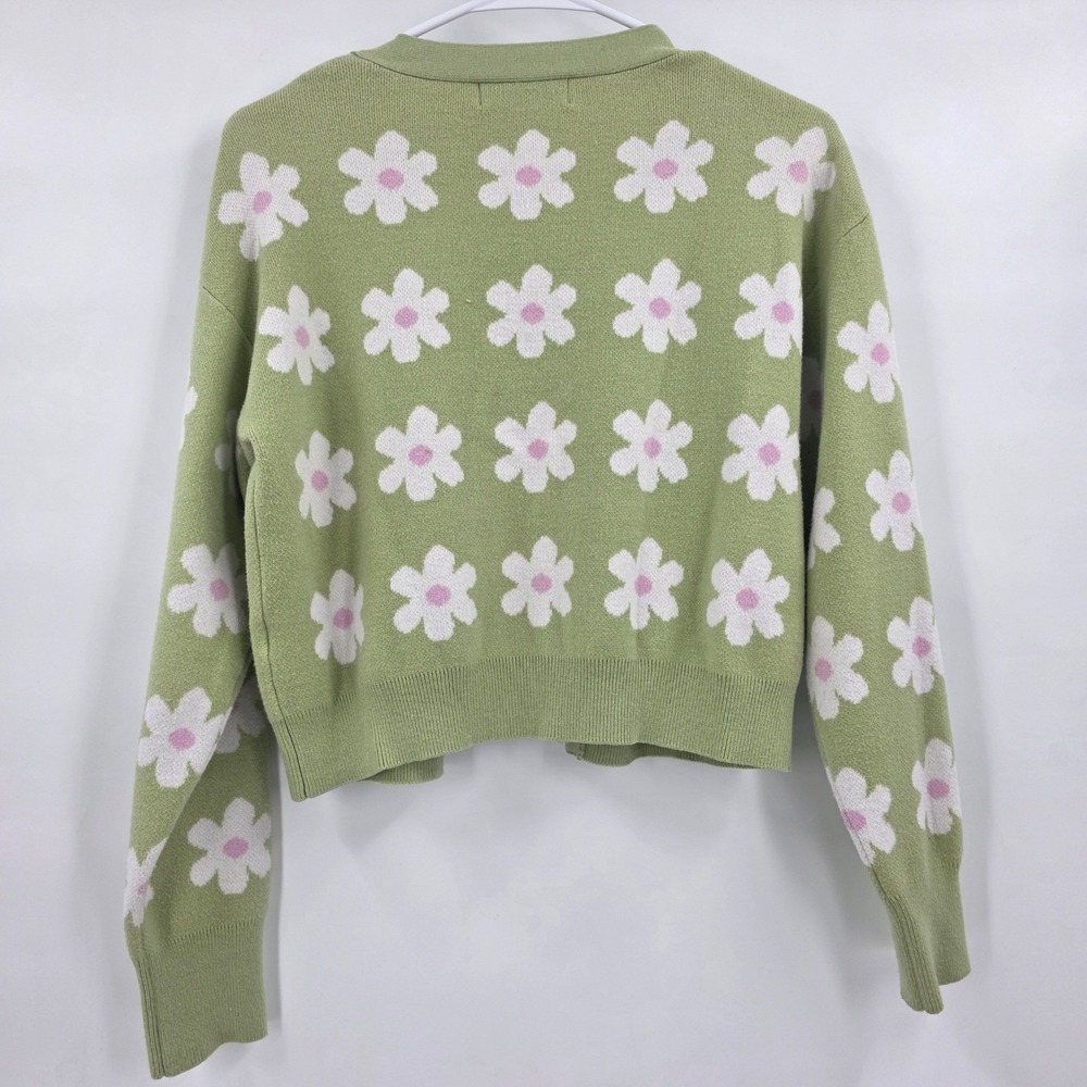 WILLOW & WIND DAISY CARDIGAN WOMENS LARGE GREEN WHITE FLORAL SOFT RAYON HIPPIE - Picture 7 of 12